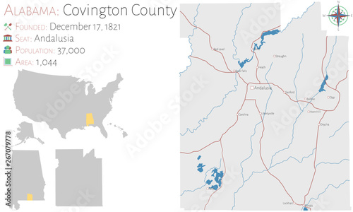 Large and detailed map of Covington county in Alabama  USA