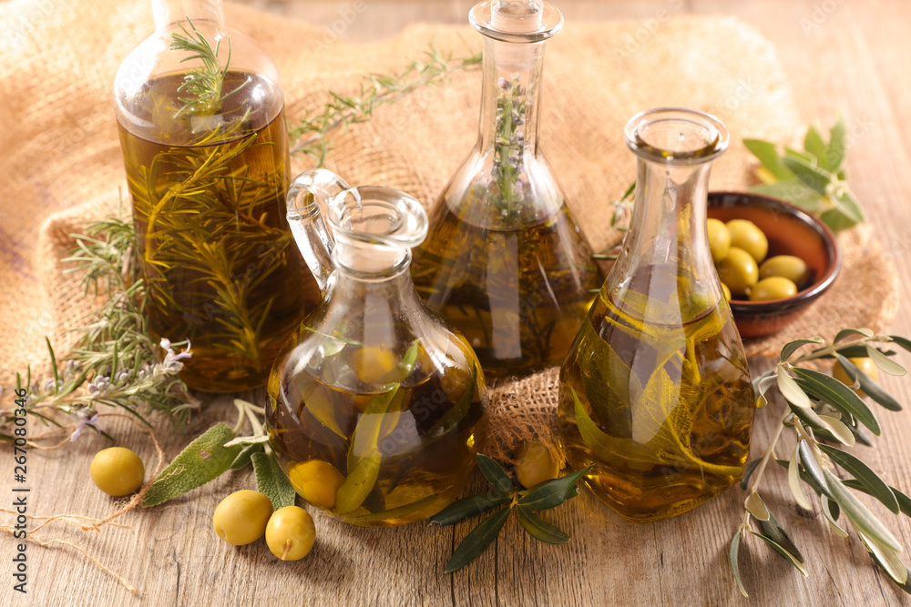 olive oil with rosemary, olive leaf, composition olive oil with rosemary, olive leaf, composition