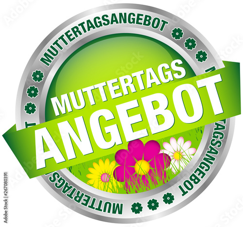 Button Banner "Muttertagsangebot" Blumen Grün/Silber