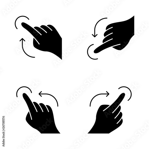 Touchscreen gestures glyph icons set