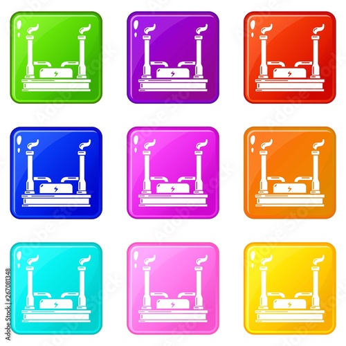 Power plant icons set 9 color collection isolated on white for any design
