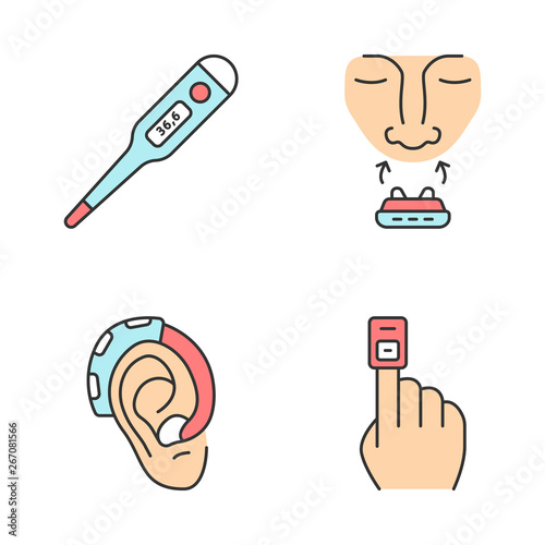 Medical devices color icons set