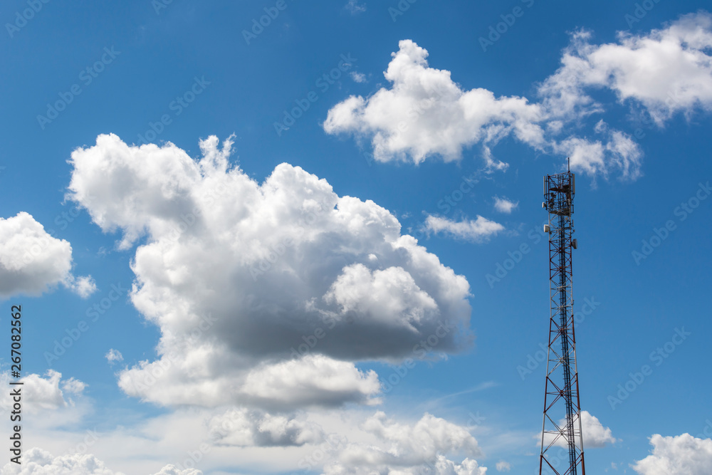 Blue sky and clouds sky, Communication tower, internet mobile phone Blue sky and clouds sky, Communication tower, internet mobile phone
