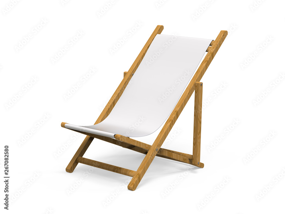 Folding wooden deckchair or beach chair mock up on isolated white  background, 3d illustration Stock Illustration | Adobe Stock