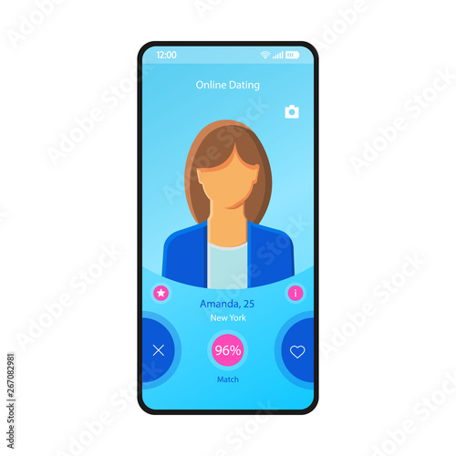 Online dating app smartphone interface vector template