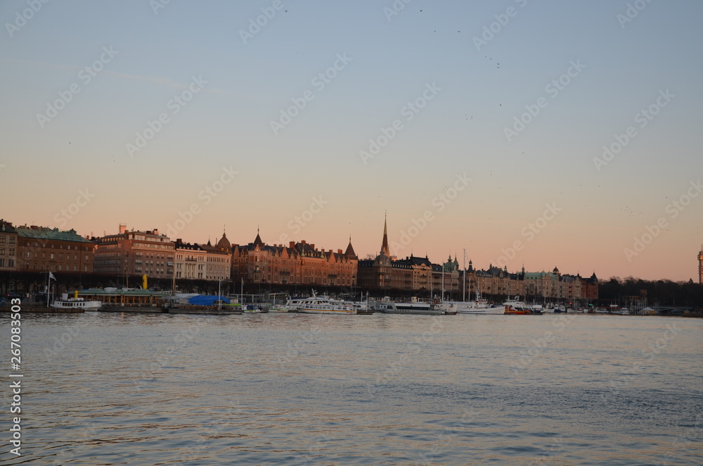 Sweden Stockholm gray city street lights at night