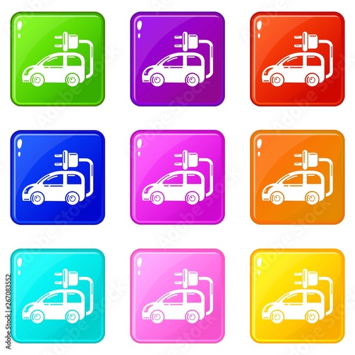 Electric car icons set 9 color collection isolated on white for any design