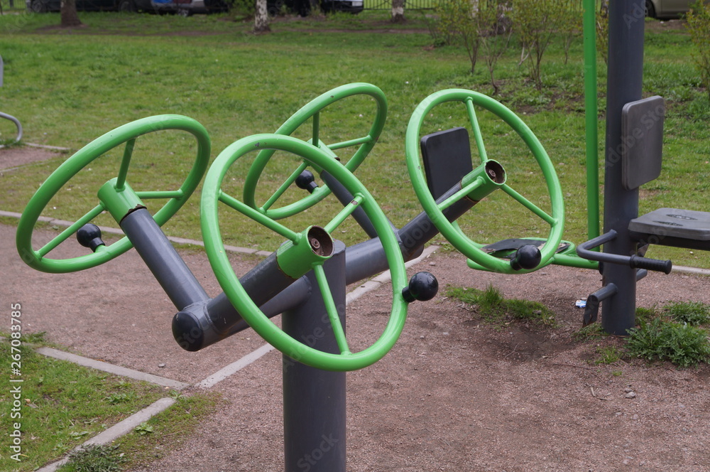  Outdoor fitness equipment, located in urban parks and recreation areas in residential areas of the city, for a healthy lifestyle.