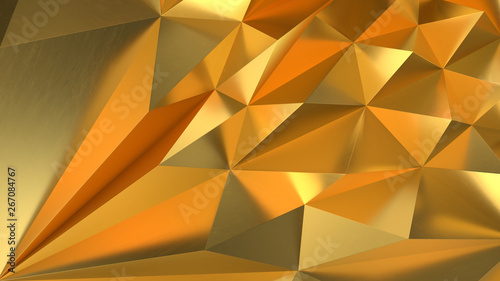 Gold Low poly triangle  trigon  triangular  background. abstract golden geometric crystals. Minimal quartz  stone  gems.