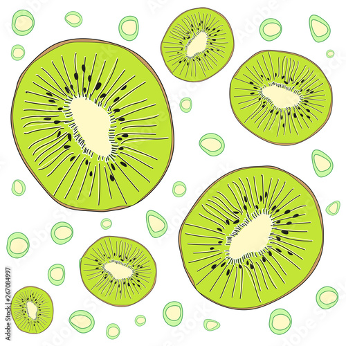 The pattern of kiwi. Kiwi Summer bright fruit. The concept of healthy and healthy food. Vector illustration. Summer Fruit pattern of kiwi