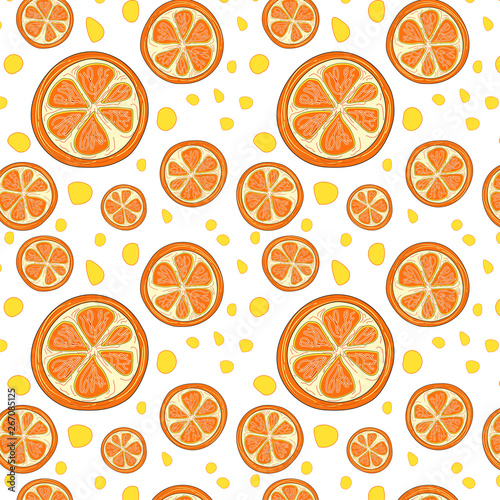 Orange slices on white background. The concept of healthy and healthy food. Orange art. Vector illustration