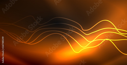 Glowing abstract wave on dark, shiny motion, magic space light. Techno abstract background © antishock
