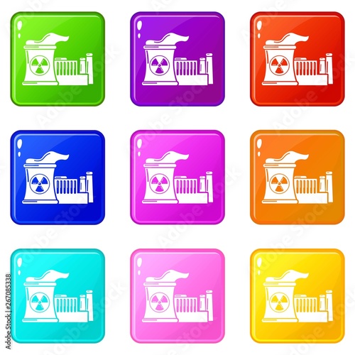 Atomic reactor icons set 9 color collection isolated on white for any design