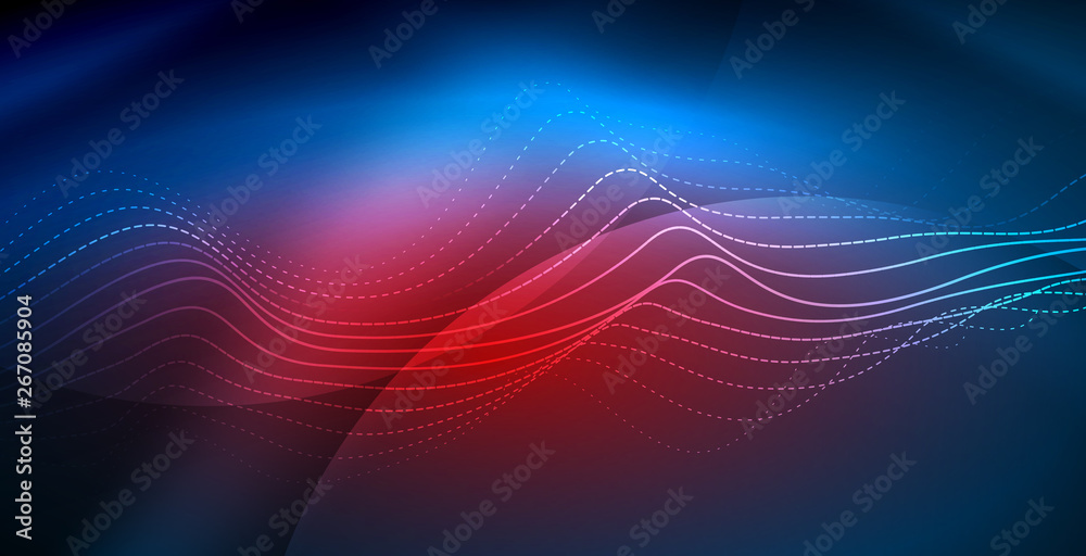 Glowing abstract wave on dark, shiny motion, magic space light. Vector techno abstract background Glowing abstract wave on dark, shiny motion, magic space light. Vector techno abstract background
