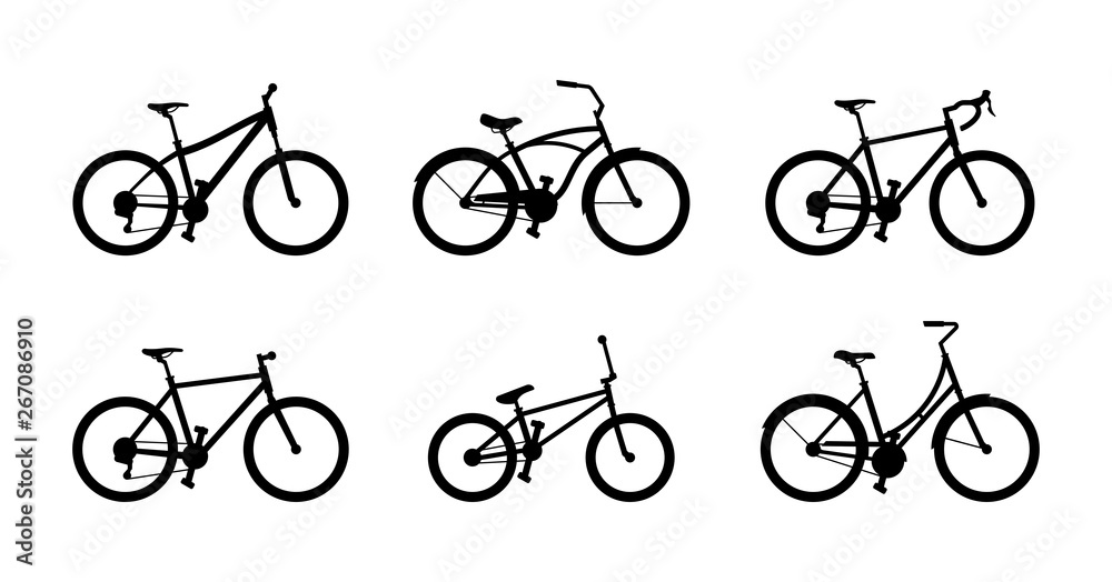 Set of different bicycles. isolated on white background Set of different bicycles. isolated on white background