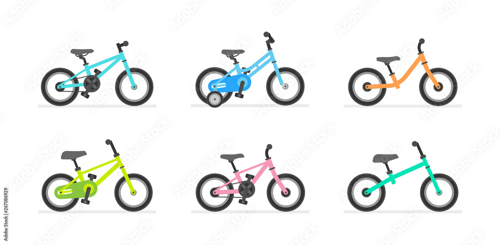 Set of different Kids bicycles. isolated on white background Set of different Kids bicycles. isolated on white background