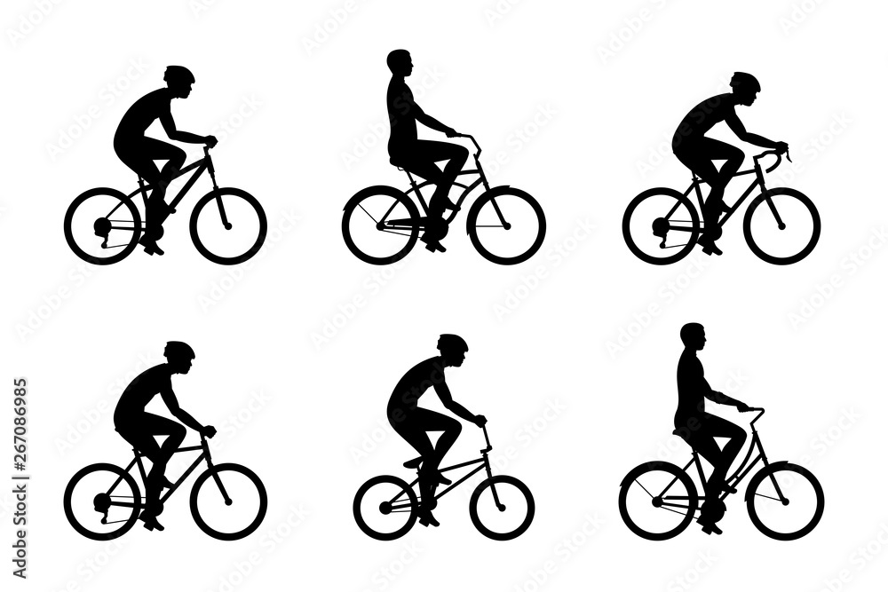 Naklejka premium Set of Men riding bicycles. isolated on white background