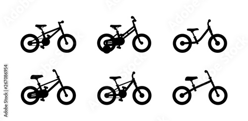 Set of different Kids bicycles. isolated on white background