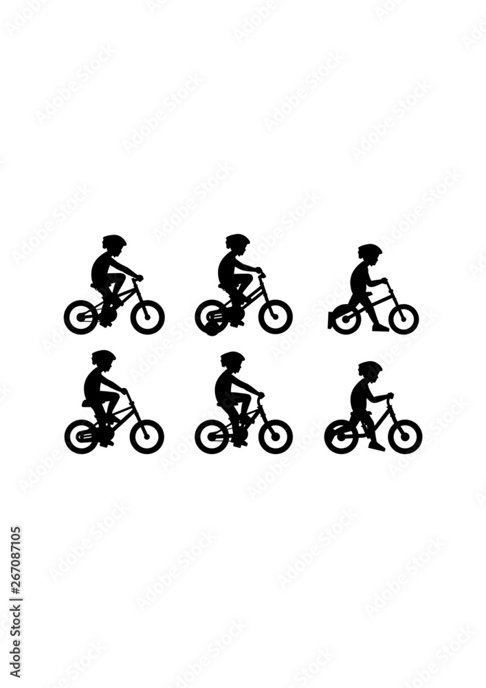 Obraz premium Set of Boys riding bike. isolated on white background