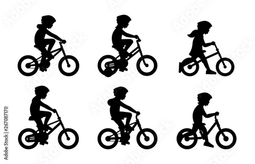 Set of Girls riding bike. isolated on white background