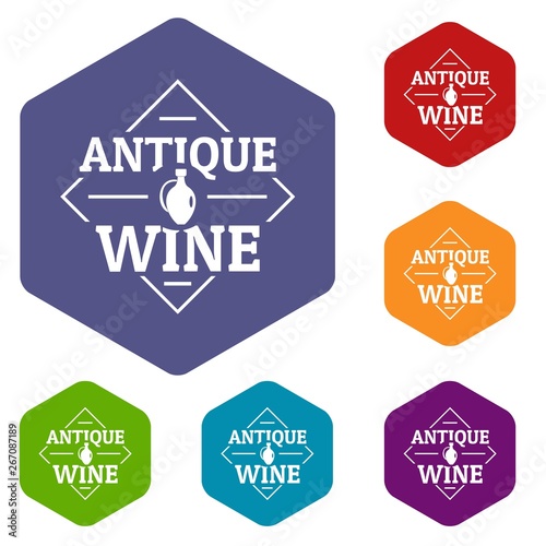Antique wine icons vector colorful hexahedron set collection isolated on white 