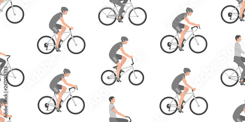 Seamless pattern with Men riding bicycles. isolated on white background