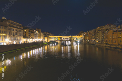 Romantic Night view over the Arno River in Florence with Ponte Vecchio © Melanie