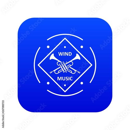 Musical trumpet icon blue vector isolated on white background