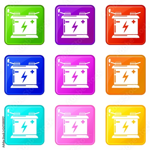 Accumulator icons set 9 color collection isolated on white for any design