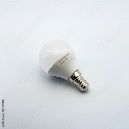 Concept photo of white light bulb isolated on white background. Perfect for filling the catalog online store electrics.