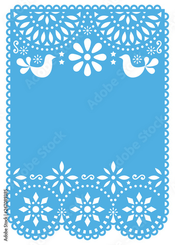Papel Picado wedding invitation or greeting card vector template - Mexican paper cut out decoration with no text