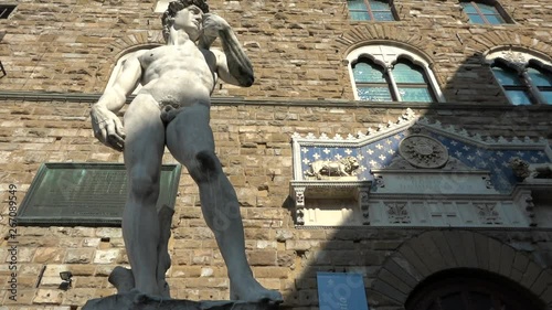 Famous David statue by Michelangelo in front of Palazzo Vecchio, Florence, Tuscany, Italy. Things to do in Italy, best place to visit, Italian attraction, tourism destination, Firenze sightseeing