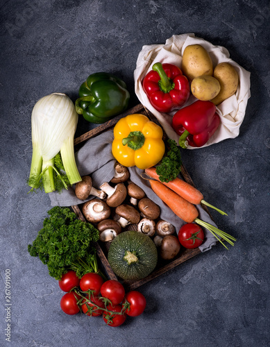 Organic vegetables  eco-friendly storage and shopping  zero waste lifestyle