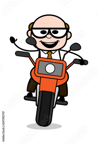 Biker - Retro Cartoon Father Old Boss Vector Illustration
