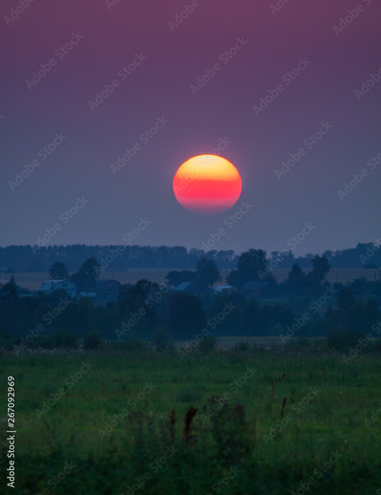 Bright Sun under the horisont at the country view landscape Bright Sun under the horisont at the country view landscape