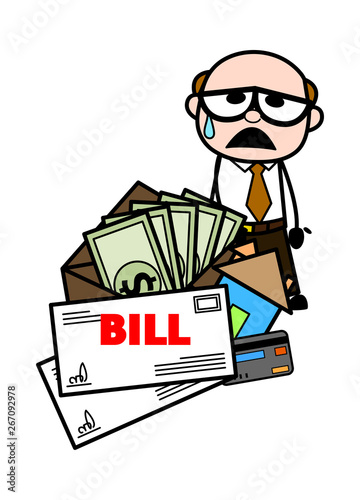 Man Frustrated from Bills - Retro Cartoon Father Old Boss Vector Illustration