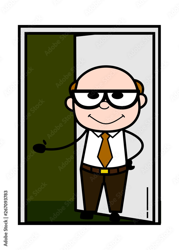 Welcome - Retro Cartoon Father Old Boss Vector Illustration Welcome - Retro Cartoon Father Old Boss Vector Illustration