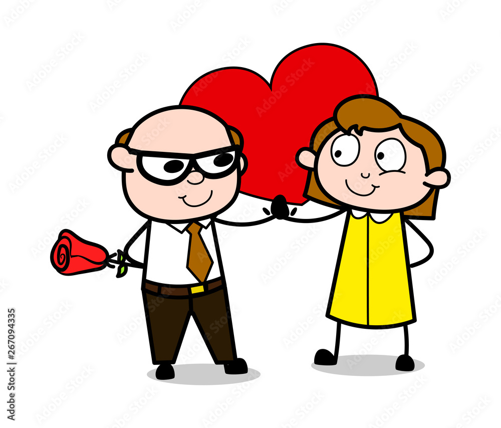 Romantic Couple - Retro Cartoon Father Old Boss Vector Illustration Romantic Couple - Retro Cartoon Father Old Boss Vector Illustration