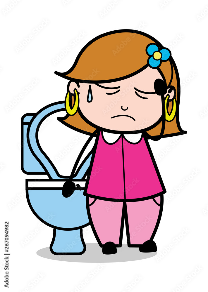Constipation - Retro Cartoon Female Housewife Mom Vector Illustration