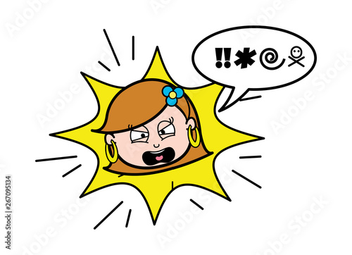 Screaming Face - Retro Cartoon Female Housewife Mom Vector Illustration