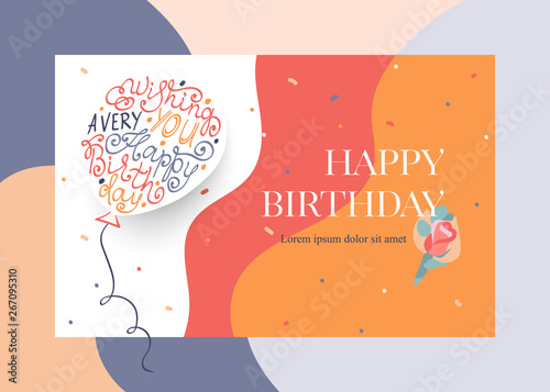 Happy Birthday greeting card design with balloon and lettering text