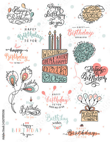 Vintage happy birthday lettering and typographic design for greeting card, birthday party