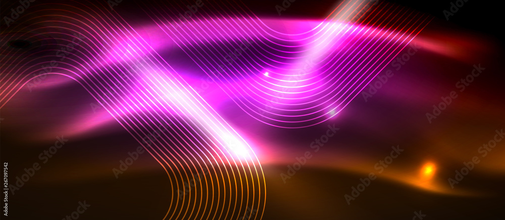 Neon square shapes lines on glowing light background Neon square shapes lines on glowing light background
