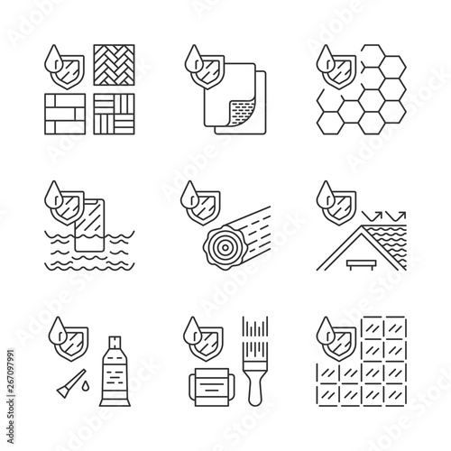 Waterproofing linear icons set