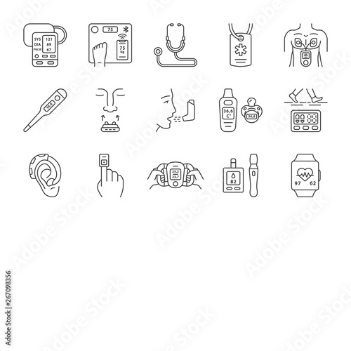 Medical devices linear icons set