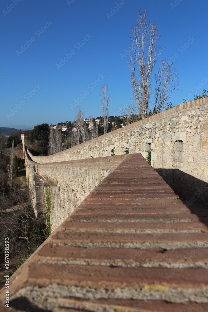 Medieval walls of the city of Girona, near Barcelona, Spain.