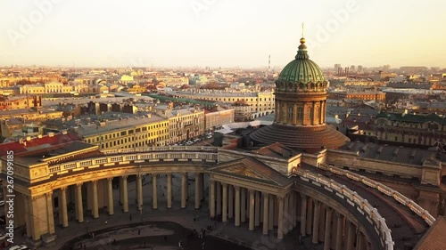 Aerial spring sunset panorama view of Saint Petersburg Kazan Cathedral of Our Lady of Kazan Kazanskiy Kafedralniy Sobor Griboyedov Canal church road rooftops famous place of Russia religion photo
