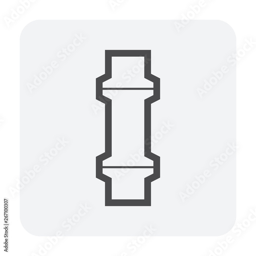 Pipe vector icon. Connection by flange fitting. Part for pipeline construction to transportation water, oil and gas. Also for water supply infrastructure, wastewater treatment, plumbing and irrigation