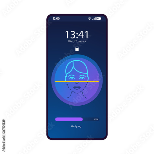Face recognition app smartphone interface vector template