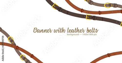 Horizontal web banner with abstract pattern of hand-drawn sketch leather belt isolated on white background. Great design for fashion, textile, jewelry label, decorative frame